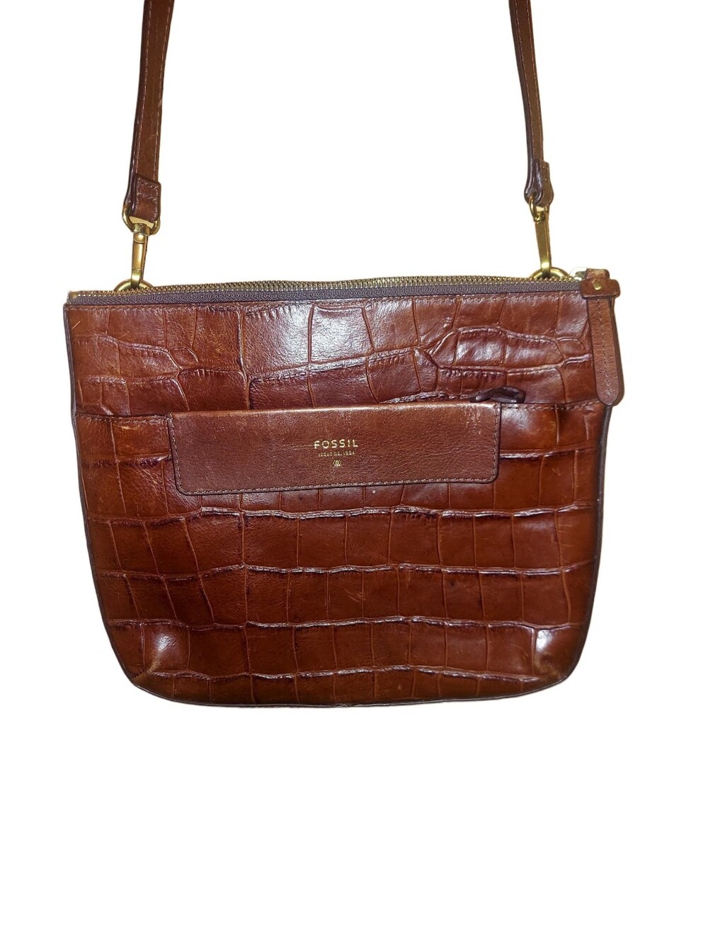 Fossil Croc-Embossed Leather Crossbody Bag